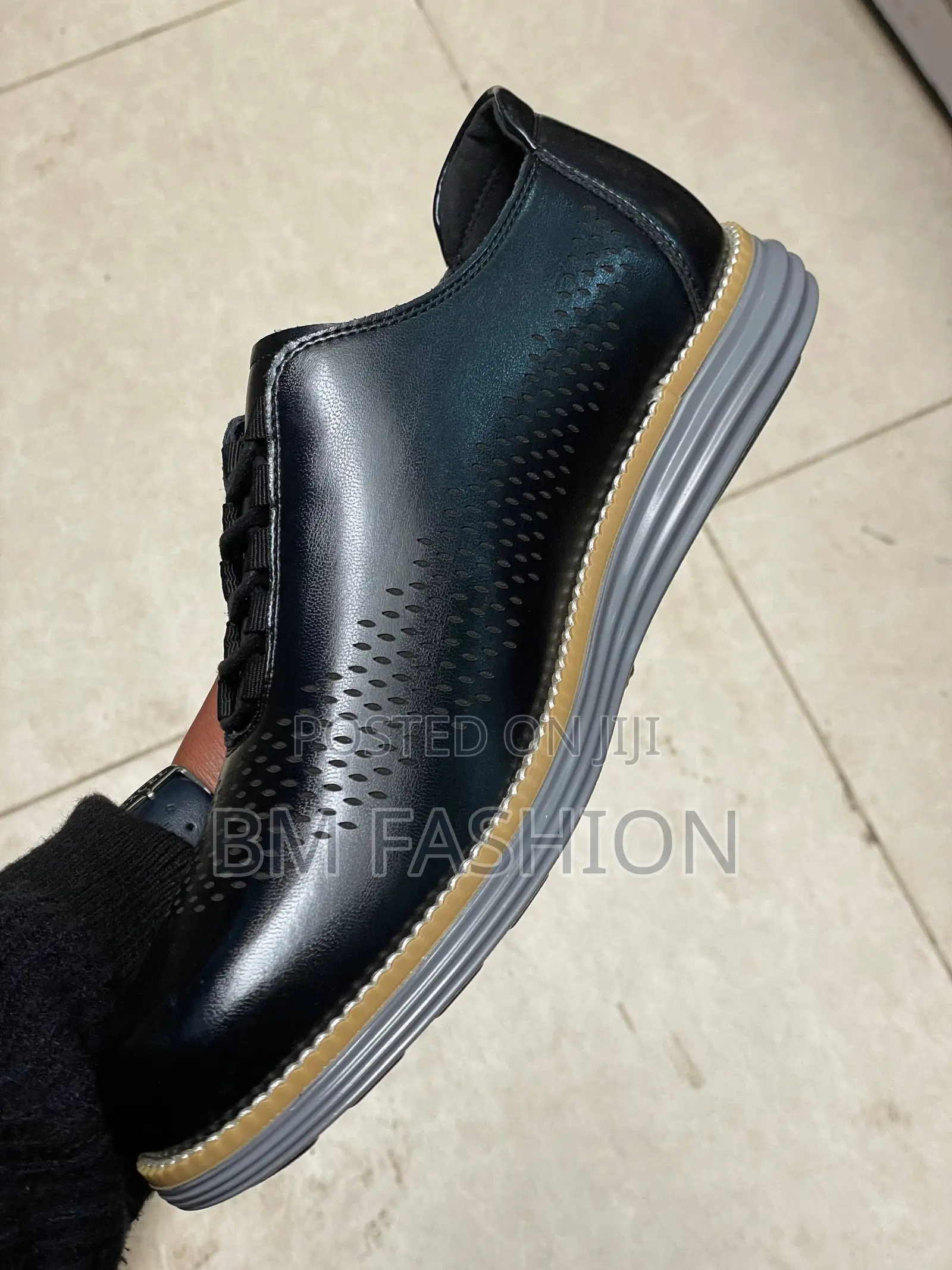 Mens Leather Casual Loafers Black X Cement