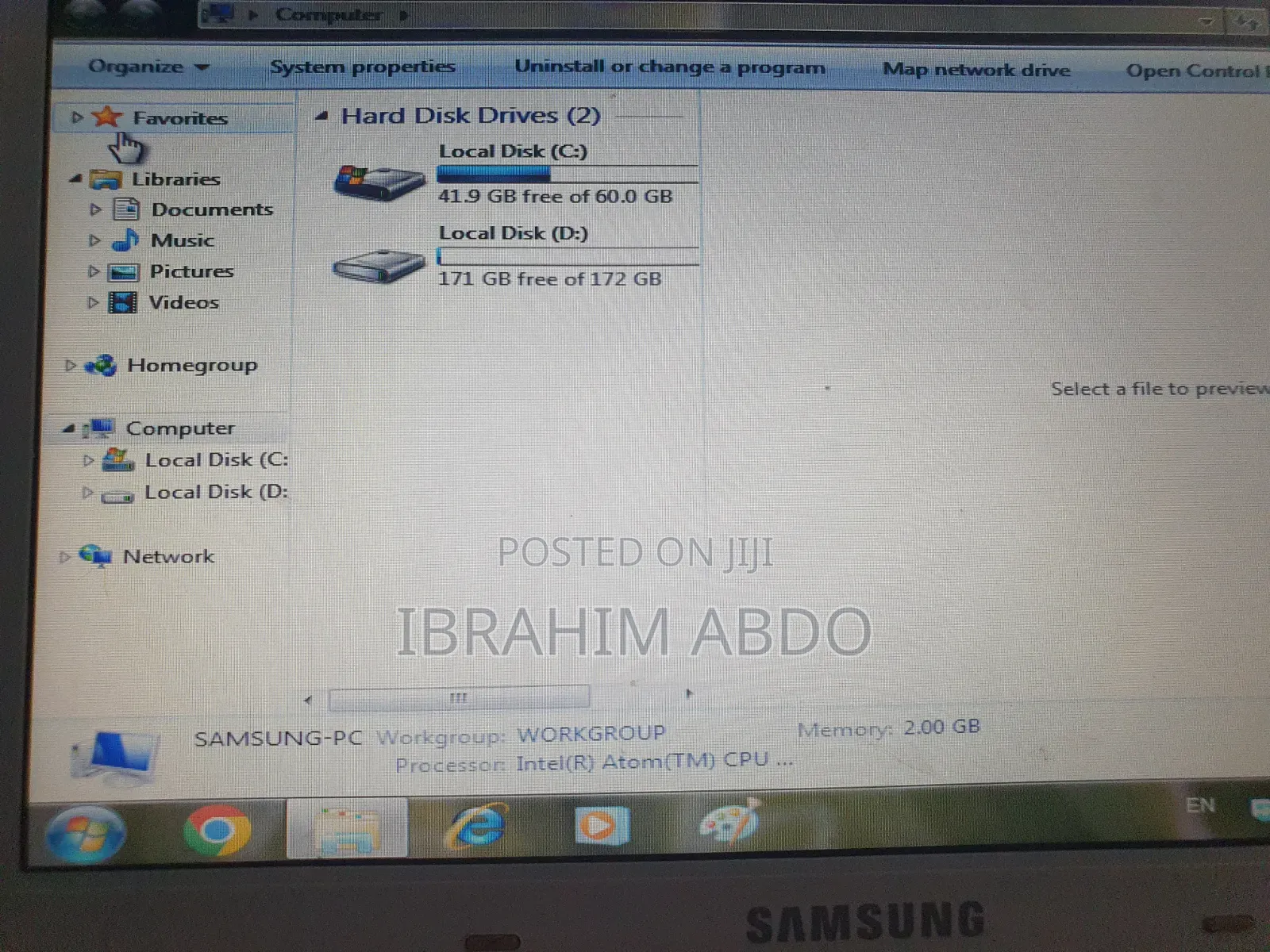 Laptop Samsung 2GB Intel Core i3 SSHD+SSD 256GB