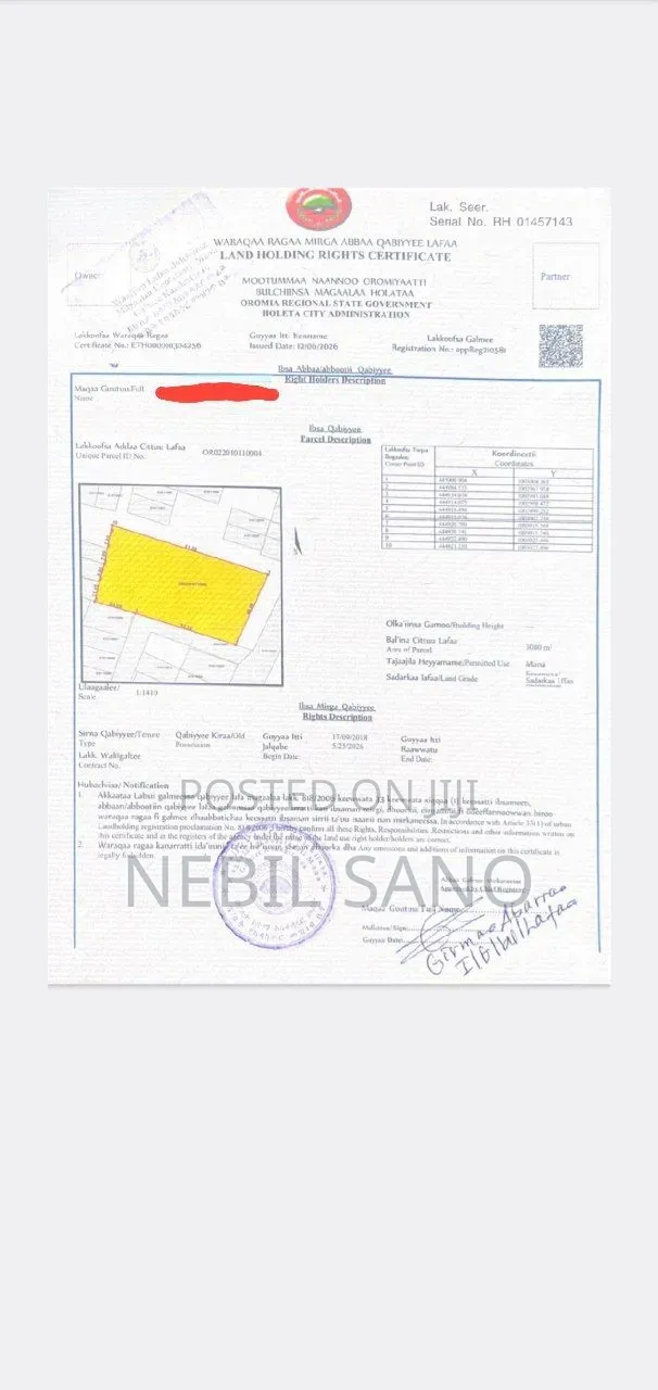 3200 SQM Land Sell in Holeta Digital Carta(መሬት ድጅታል ካርታ ያለው በሆለታ የሚሸጥ)
