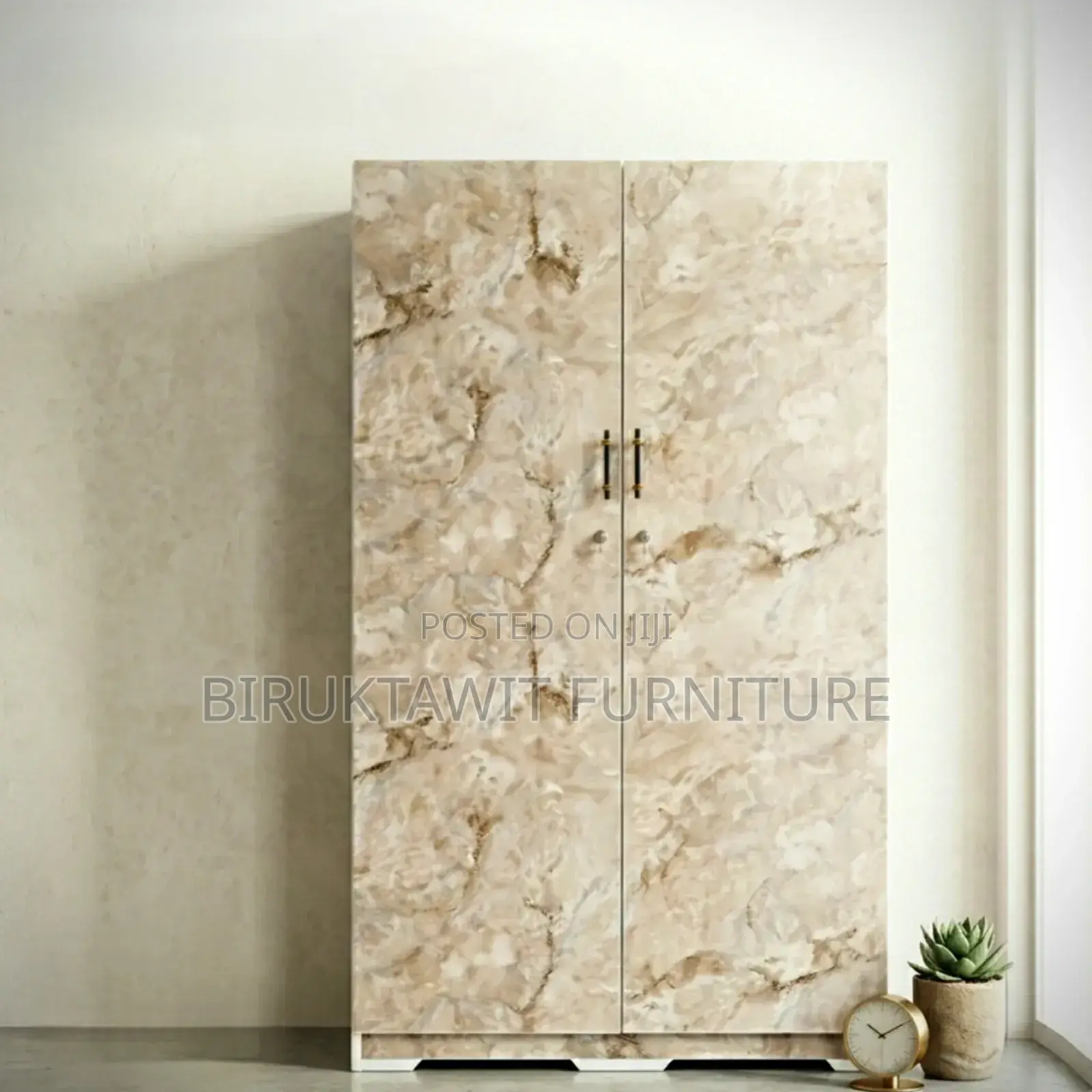 Modern 2 Door Wardrobe With Marble Design -