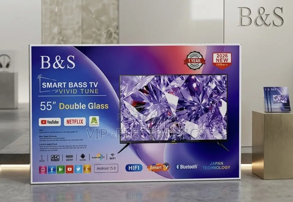 B S TV 55 Inch UHD Smart Android 15.0 TV (2026 Model – Double Glass