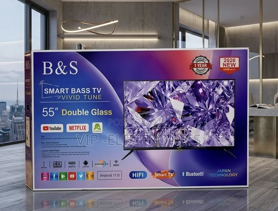B S TV 55 Inch UHD Smart Android 15.0 TV (2026 Model – Double Glass