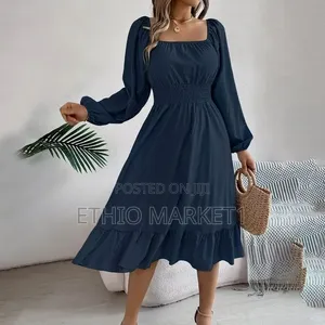 Women's Square Neck Long Sleeves Dress