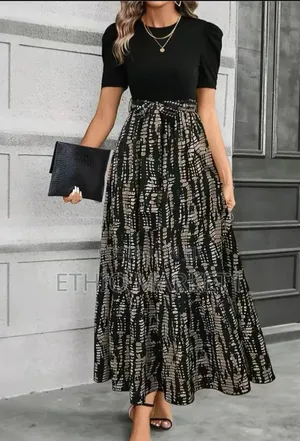 Elegant High-Waisted Printed Tiered Maxi Dress