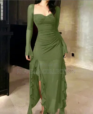 Women's Elegant Casual Ruffle Trim Long Sleeve Mesh Dress Spring