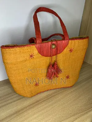 Yellow, Handwoven Bag Features Red Embroidered