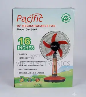 Pacific 16-Inch Rechargeable Desk Table Fan Designed for Powerful