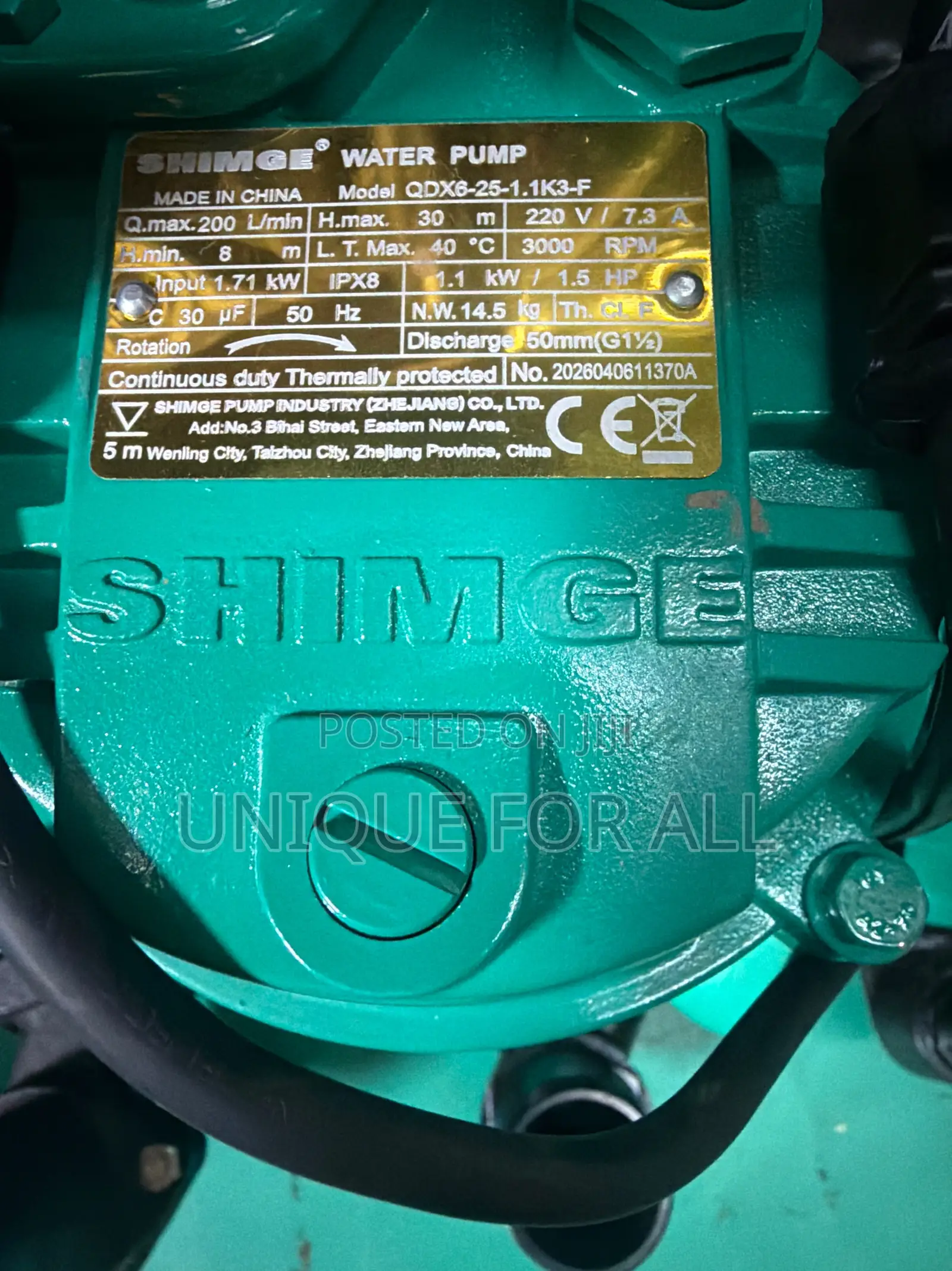Shimge QDX6-25-1.1K3-F Water Pump, a 1.5 HP