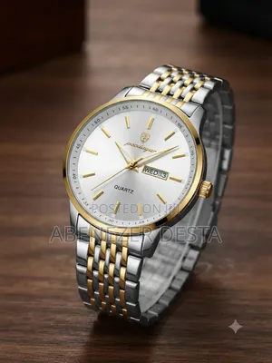 Poedagar Two-Tone Stainless Steel Men's Watch Features a White Dial