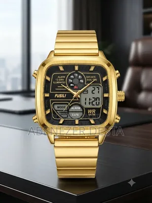Fusli Retro Gold-Tone Analog-Digital Stainless Steel Watch
