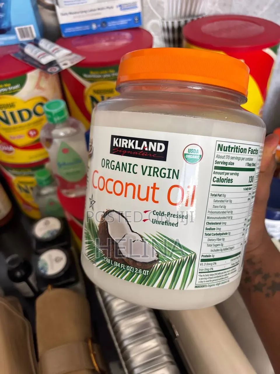 Kirkland Extra Virgin Coconut Oil 2.48LCold Pressed Unrefined From USA
