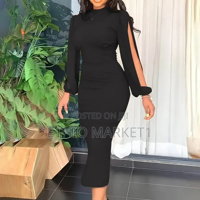 Puff Sleeves Elegant Women's Midi Dress