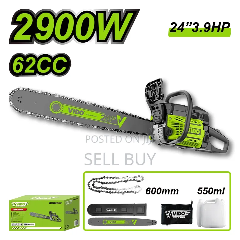 ቪዶ (VIDO) 24" ፕሮፌሽናል የቤንዚን የዛፍ መቁረጫ ማሽን (Chainsaw 62cc / 3.9HP)