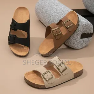 Leatheality Leather Soft Cork Two Buckle Slide Footwear for Men/Women