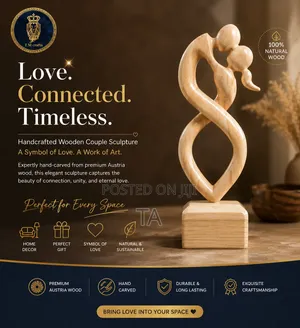 Handcrafted Wooden Couple Sculpture – A Timeless Symbol of Love