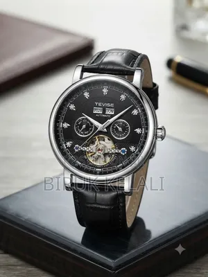 Tevise T867C Automatic Mechanical Watch Featuring a Black Leather