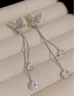 Trendy Silver Butterfly Fringe Statement Earrings
