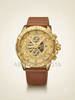 Naviforce NF8055 Quartz Wristwatch, Featuring a Golden Case and Brown