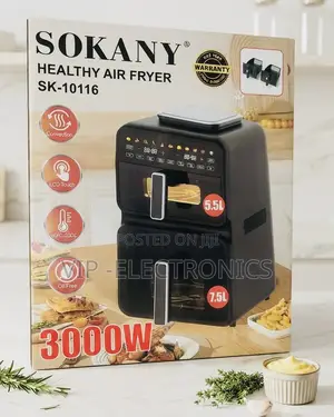 Sokany Air Fryer -3000w Dual Basket Healthy 13L -5.5l + 7.5L Capacity)