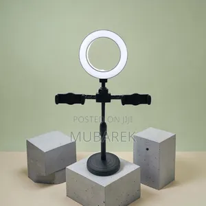 6-Inch LED Desktop Selfie Light With Dual Phone Holder for Video Calls