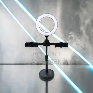 .Desk LED Ring Light Kit Dual Phone Holder Adjustable LiveStream Stand