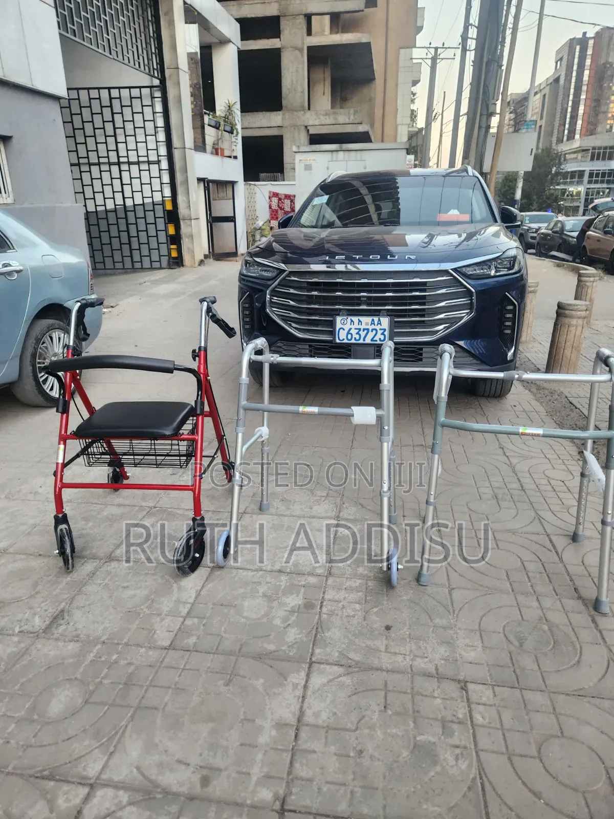 Premium 2 Button Folding Walker With Wheels, Rolling Front Wheel Walk