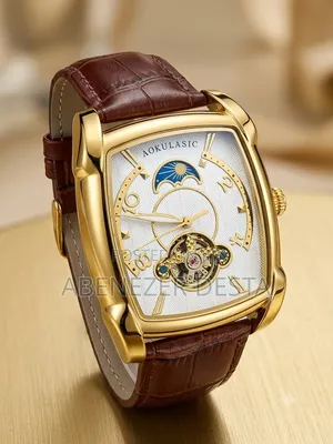 Aokulasic Men's Watch Features Distinct Gold-Toned Brown Leather Band