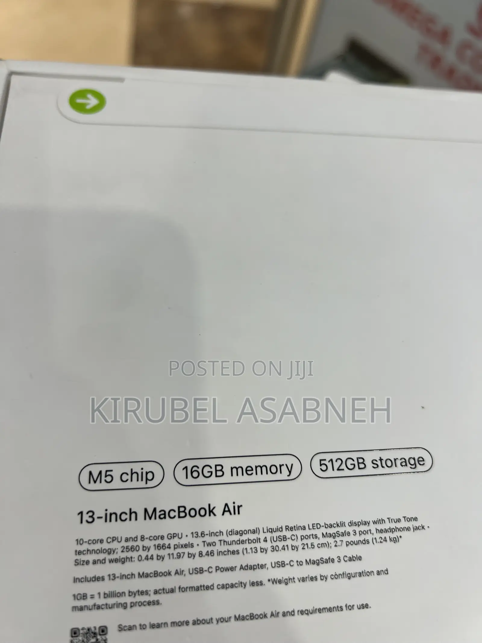 New Laptop Apple MacBook Air 2026 M5 16GB Apple M5 SSD 512GB
