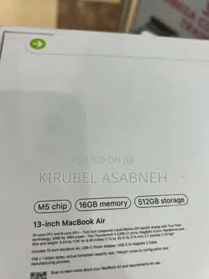 New Laptop Apple MacBook Air 2026 M5 16GB Apple M5 SSD 512GB