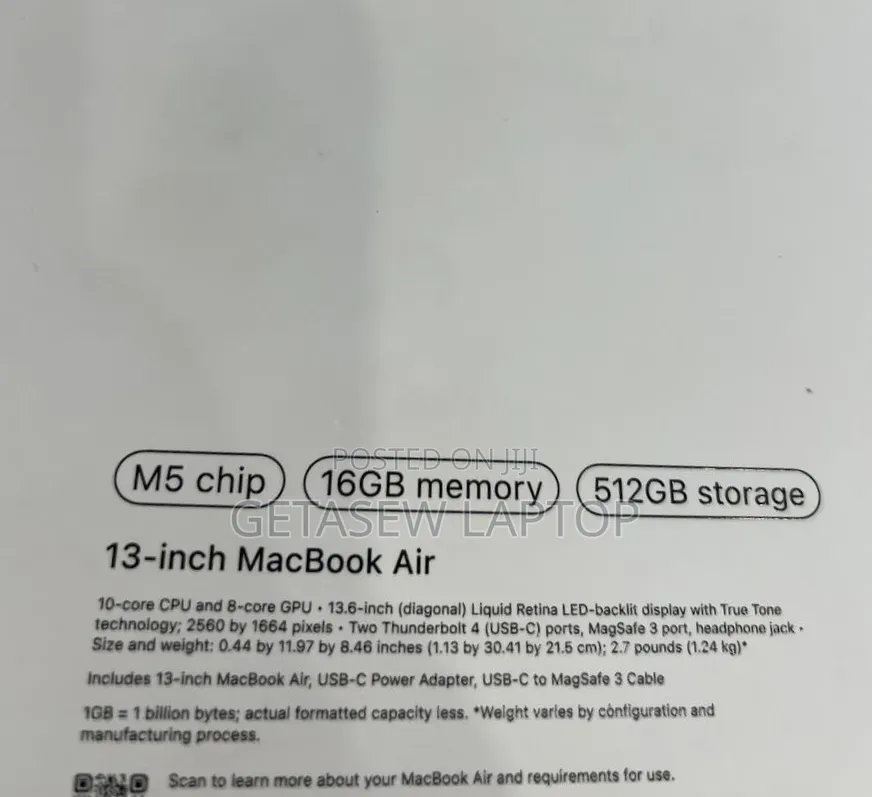 New Laptop Apple MacBook Air 2026 M5 16GB Apple M5 SSD 512GB