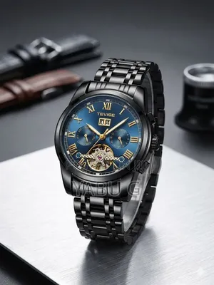 Tevise Automatic Mechanical Watch Featuring a Blue Dial