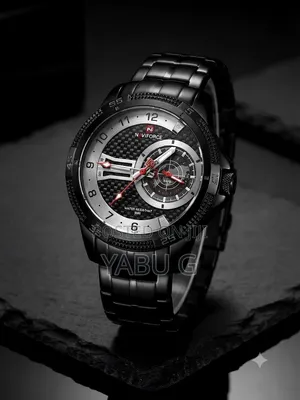Naviforce Men's Wristwatch Featuring a Prominent Black Stainless Steel