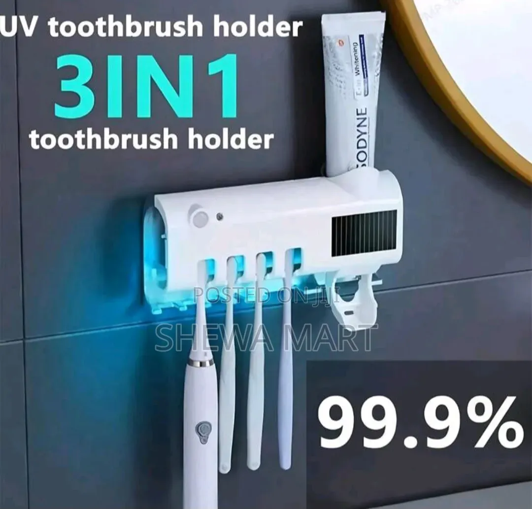 UV Toothbrush Holder With Toothpaste Dispenser, Wall-Mounted, Durable