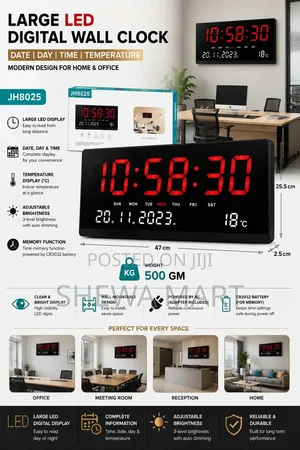Large Digital Alarm Clock for BedroomTemperature Date Weekday Display