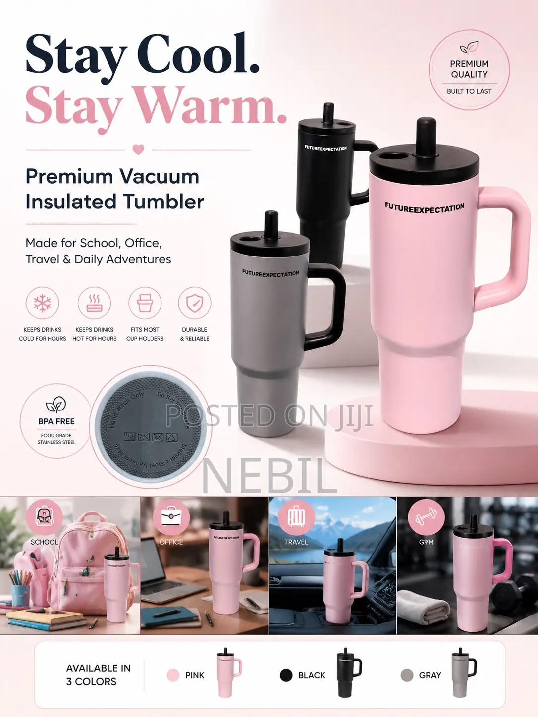 FutureSip Stainless Steel Insulated Water Bottle With Handle Straw