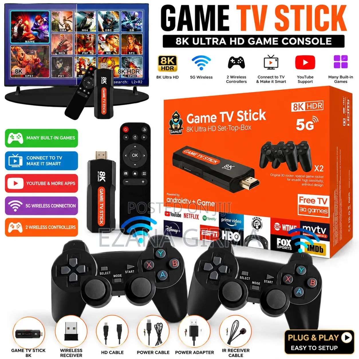 Game TV Stick With 2 Contollers and Many Built-in Games