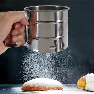 Stainless Steel Hand-Press Flour Sifter Cup – የዱቄት መንፊያ