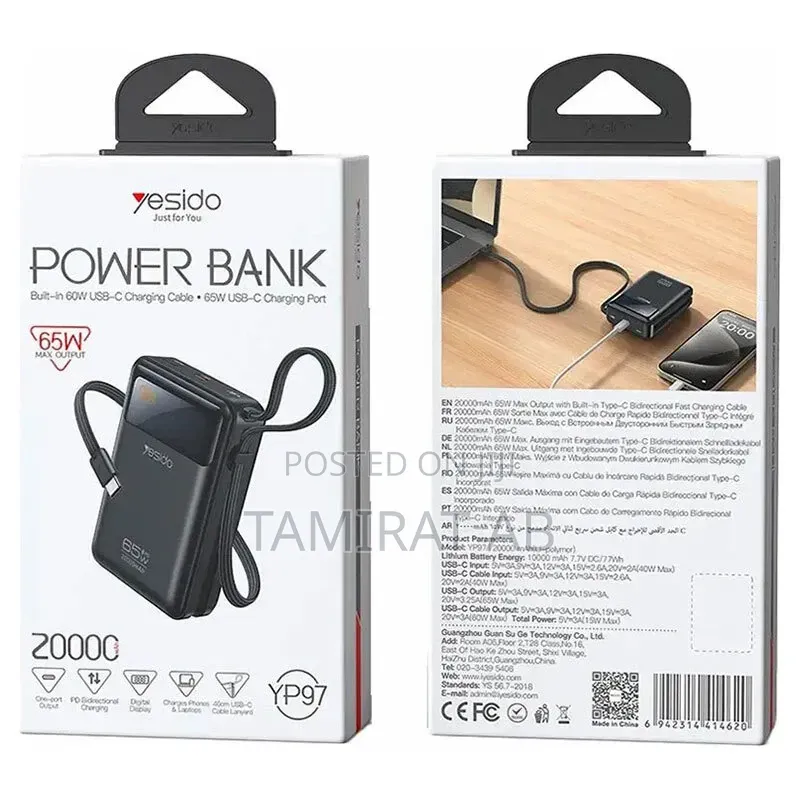 YESIDO YP97 Original 20,000mAh 65W Power Bank