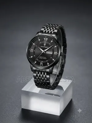 Poedagar Men's Luxury Stainless Steel Quartz Watch Featuring a Black