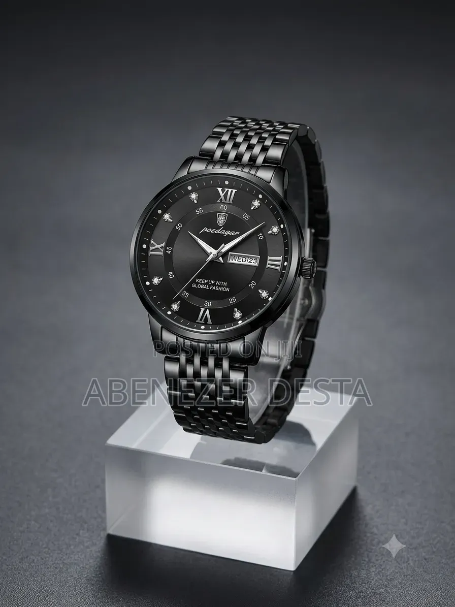 Poedagar Men's Luxury Stainless Steel Quartz Watch Featuring a Black