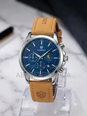Longbo Watch Featuring a Prominent Blue Analog Dial With Chronograph