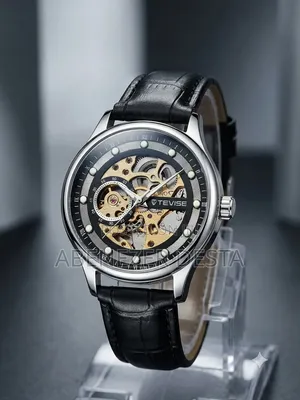 Tevise D836 Automatic Skeleton Watch Silver-Tone and a Black Leather