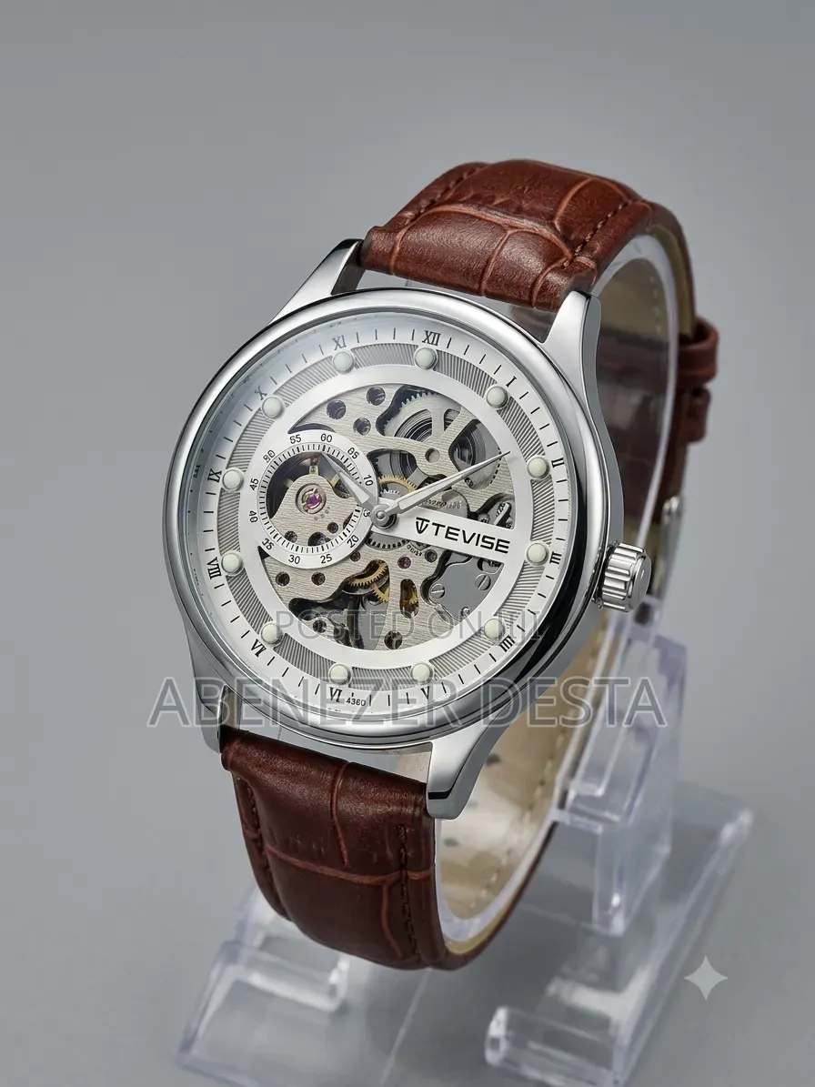 Tevise T836D Wristwatch Features a Silver- Tone Case and a Brown