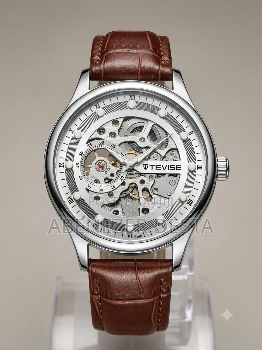 Tevise T836D Wristwatch Features a Silver- Tone Case and a Brown