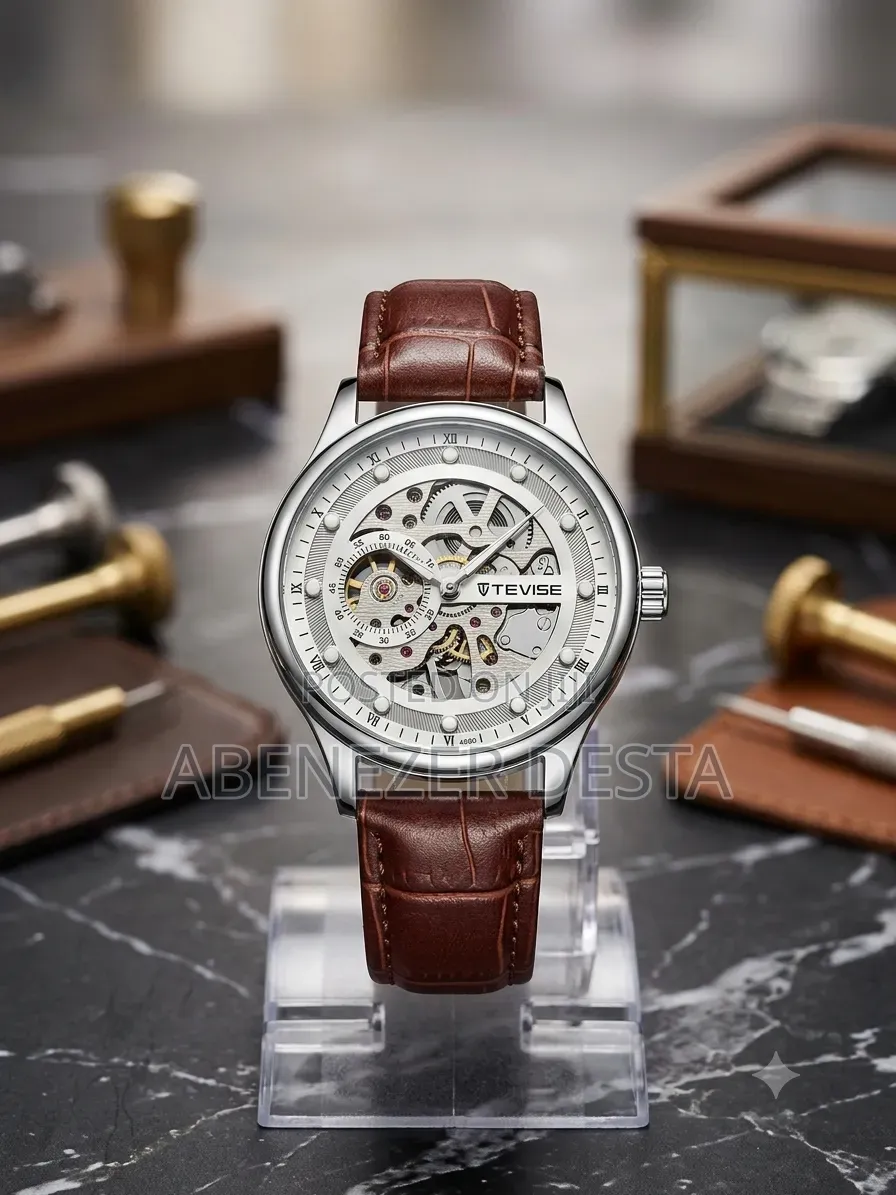 Tevise T836D Wristwatch Features a Silver- Tone Case and a Brown