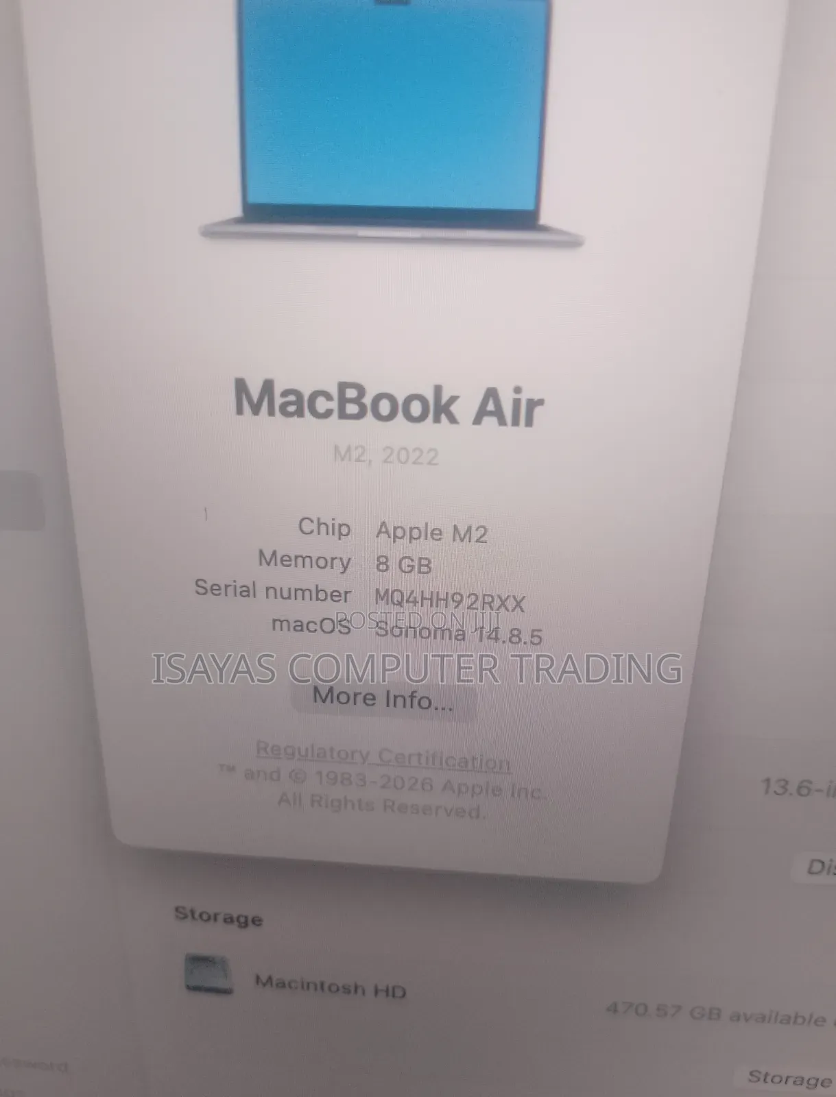 New Laptop Apple MacBook Air 2022 M2 8GB Apple M2 SSD 512GB