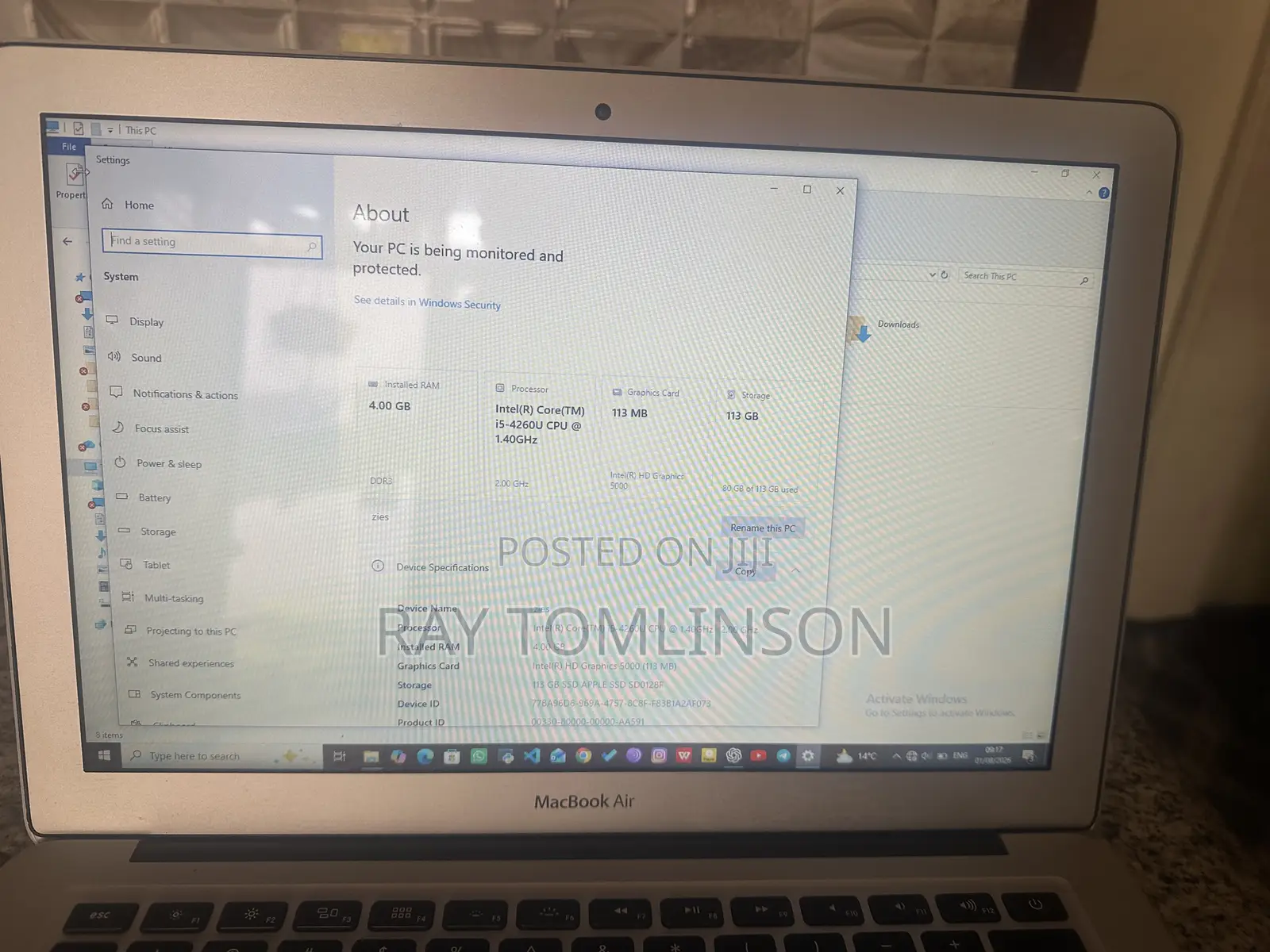 Laptop Apple MacBook Air 2013 4GB Intel Core i5 SSD 128GB