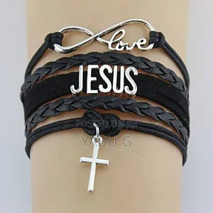 Bracelet Charm Christian Jesus Bangle Leather Bangles