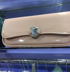 Leather Flap Clutch / Beige Evening Shoulder Bag