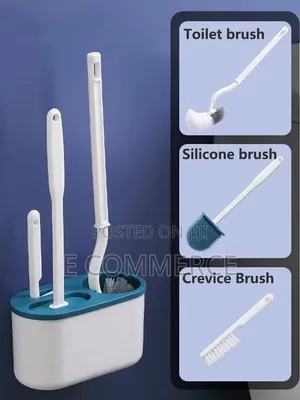 Wall-Mounted 3in1 Toilet Cleaning Brush With Brush Holder
